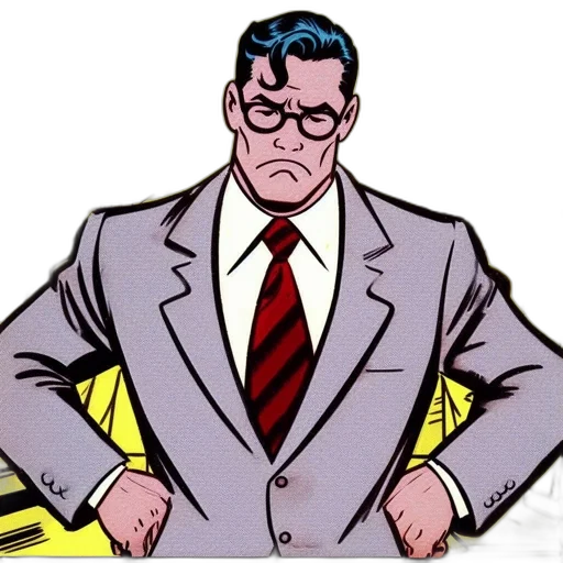 jacket, staff, comic book art, cartoon, concept art, man, suit, glasses transparent PNG cut-out