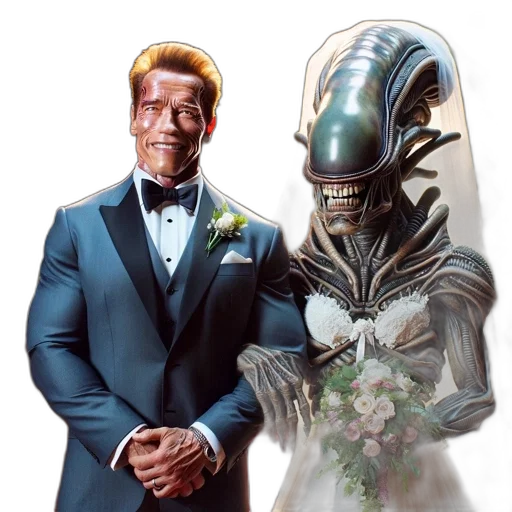 robot, creature, concept art, comic book art, pixel art, outer space, unconventional, wedding transparent PNG cut-out