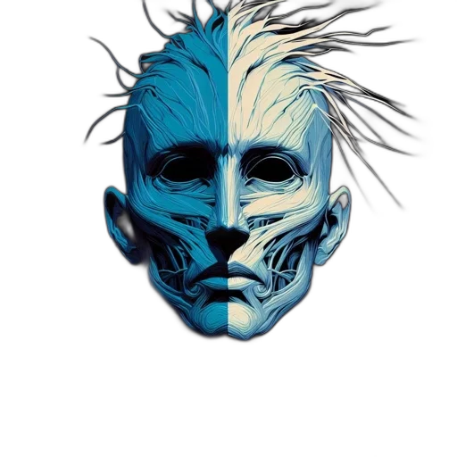 mask, face, creature, cyberpunk, concept art, comic book art, fantasy art, blue transparent PNG cut-out