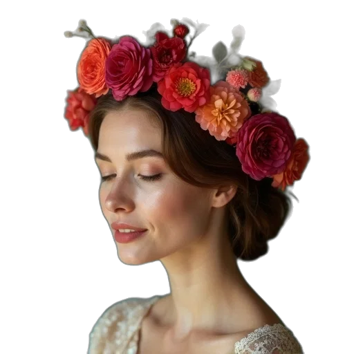 crown, hat, jewelry, flower, photorealistic, oil painting, 3d render, fantasy art transparent PNG cut-out