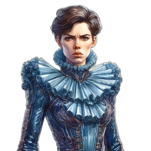 dress, face, jacket, crown, fantasy art, concept art, comic book art, photorealistic transparent PNG cut-out