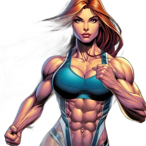comic book art, concept art, fantasy art, photorealistic, intense, athletic, woman, long transparent PNG cut-out
