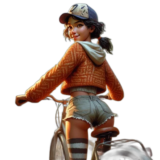 jacket, hat, concept art, photorealistic, fantasy art, 3d render, woman, orange transparent PNG cut-out