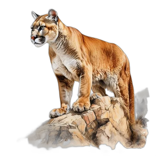 animal, photorealistic, oil painting, concept art, watercolor, majestic, cougar, stands transparent PNG cut-out