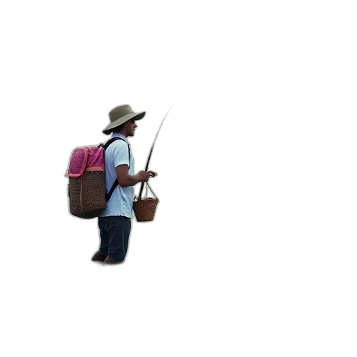 hat, staff, umbrella, jacket, concept art, pixel art, 3d render, vaporwave transparent PNG cut-out