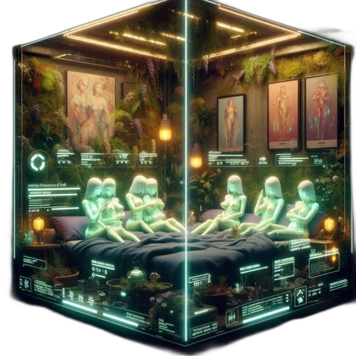 furniture, concept art, cyberpunk, 3d render, fantasy art, outer space, neon lights, forest transparent PNG cut-out