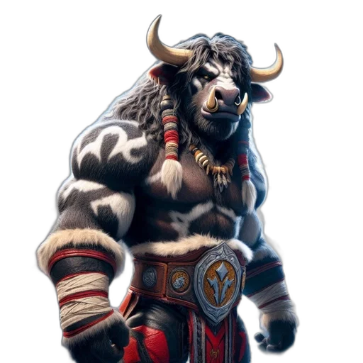 animal, concept art, fantasy art, anthropomorphic, bull-like, creature, belt, accessories transparent PNG cut-out