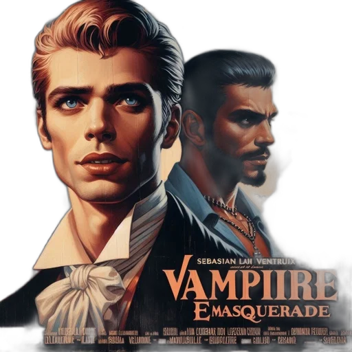 comic book art, concept art, fantasy art, photorealistic, poster, vampire, masquerade, two transparent PNG cut-out