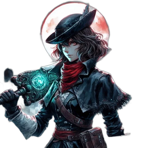 staff, weapon, sword, hat, concept art, fantasy art, comic book art, cyberpunk transparent PNG cut-out