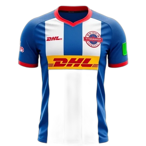 blue, white, striped, dhl, jersey, red, collar, green transparent PNG cut-out