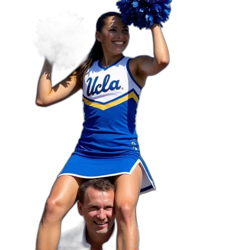 staff, animal, cheerleader, standing, shoulders, man, another, different transparent PNG cut-out