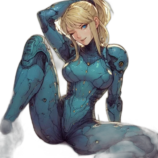 robot, comic book art, concept art, cyberpunk, anime, blue, green, monochrome transparent PNG cut-out