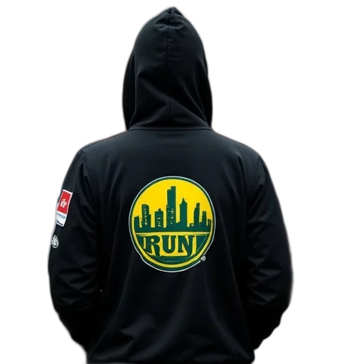 jacket, cyberpunk, person, wearing, black, hoodie, yellow, green transparent PNG cut-out