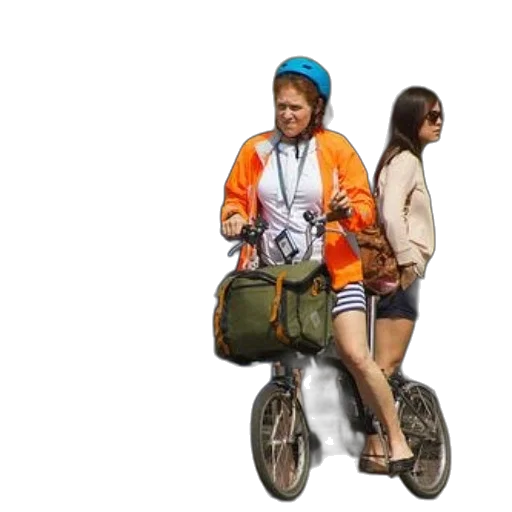 jacket, woman, orange, rides, bike, down, street transparent PNG cut-out