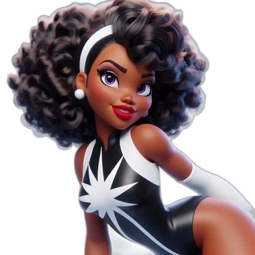 cartoon, comic book art, concept art, 3d render, animated, female, character, afro transparent PNG cut-out