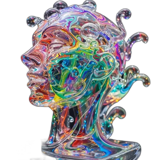 crown, mask, face, robot, concept art, 3d render, vaporwave, photorealistic transparent PNG cut-out