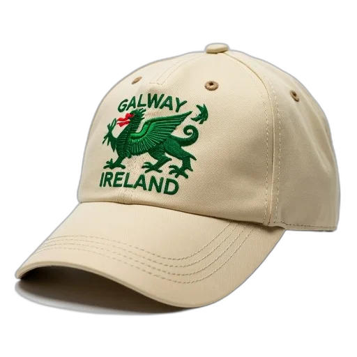 hat, beige, baseball, cap, green, embroidered, logo, reads transparent PNG cut-out