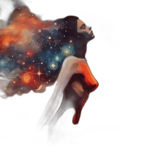 dress, fantasy art, concept art, watercolor, photorealistic, outer space, fire, red transparent PNG cut-out