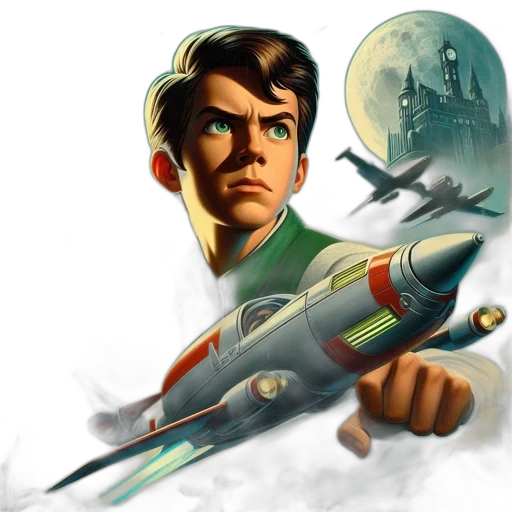 weapon, concept art, comic book art, fantasy art, cartoon, outer space, young, boy transparent PNG cut-out