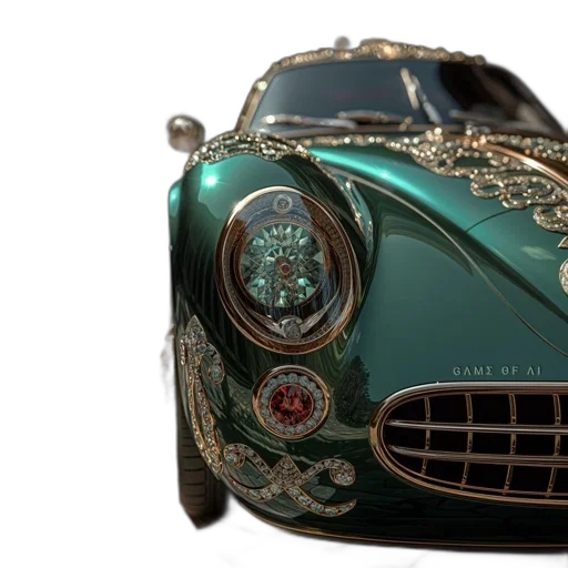 car, 3d render, photorealistic, concept art, luxurious, possibly, vintage, green transparent PNG cut-out
