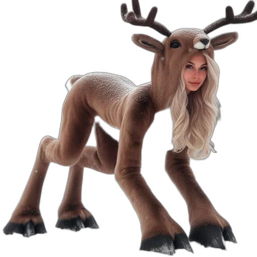animal, creature, 3d render, concept art, anthropomorphic, deer-costumed, woman, stands transparent PNG cut-out