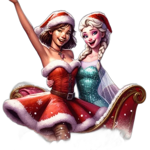 fantasy art, concept art, snow, two, animated, female, characters, one transparent PNG cut-out