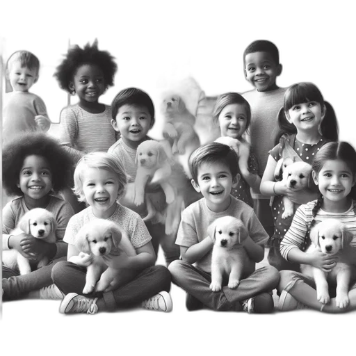 animal, photorealistic, black, white, photograph, captures, group, children transparent PNG cut-out