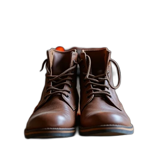 shoes, 3d render, photorealistic, pair, worn, brown, leather, boots transparent PNG cut-out