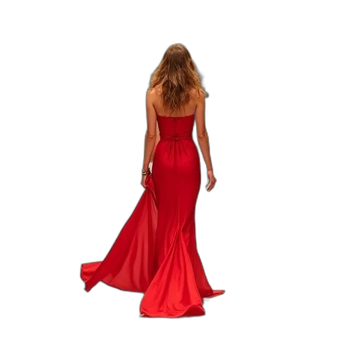 dress, jewelry, red, fashion, show, model, walking, down transparent PNG cut-out