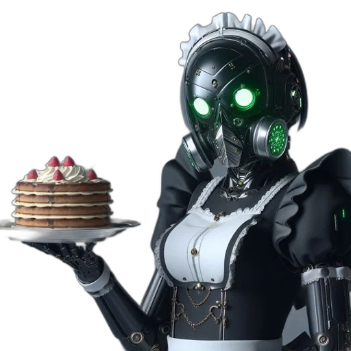 robot, food, concept art, 3d render, cyberpunk, pixel art, anthropomorphic, wearing transparent PNG cut-out