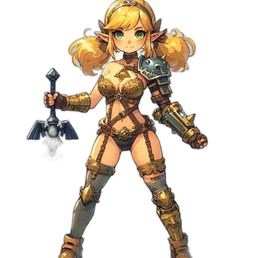 weapon, staff, sword, dress, pixel art, concept art, fantasy art, anime transparent PNG cut-out