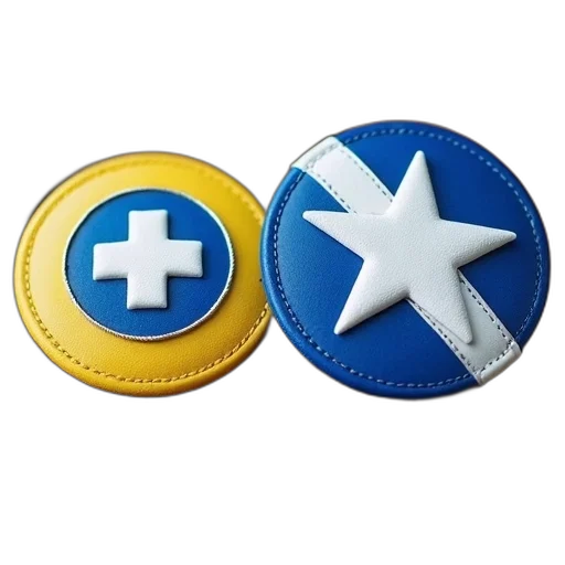 jewelry, 3d render, blue, yellow, round, badge, white, cross transparent PNG cut-out