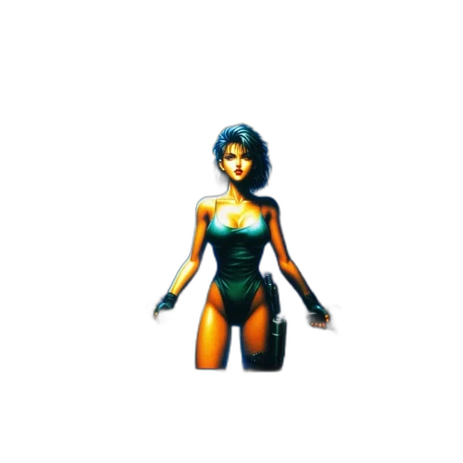 dress, robot, weapon, jewelry, pixel art, concept art, 3d render, vaporwave transparent PNG cut-out