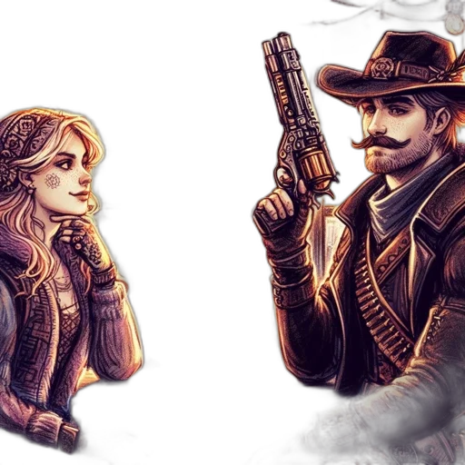 concept art, comic book art, watercolor, fantasy art, old, european, town, couple transparent PNG cut-out