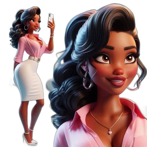 concept art, cartoon, 3d render, comic book art, animated, female, character, dark transparent PNG cut-out