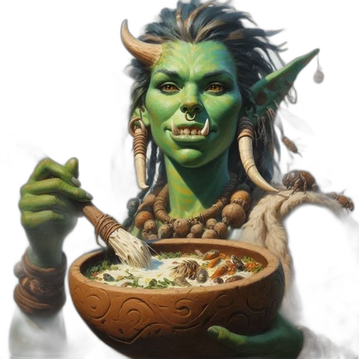 food, face, staff, fantasy art, concept art, photorealistic, comic book art, green transparent PNG cut-out