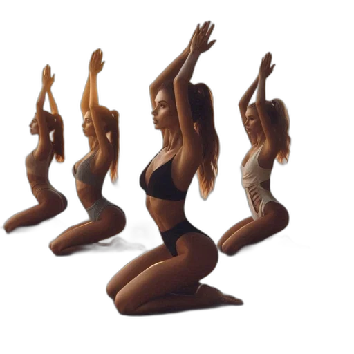 3d render, concept art, photorealistic, four, women, kneel, yoga, mats transparent PNG cut-out