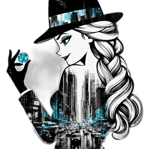 hat, cartoon, cyberpunk, comic book art, fantasy art, woman, profile, depicted transparent PNG cut-out