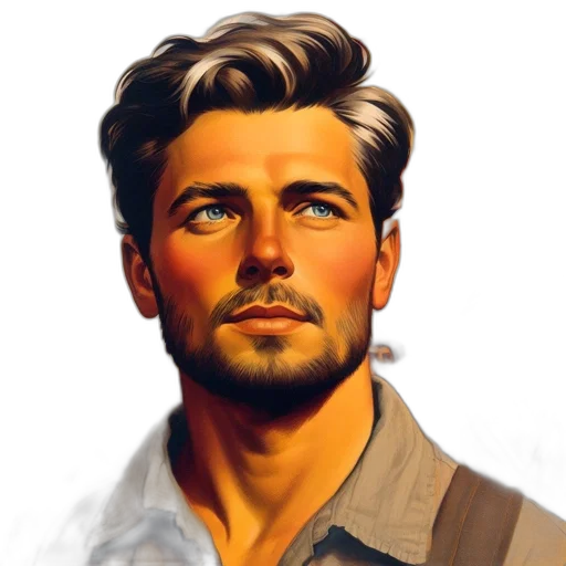 face, photorealistic, oil painting, comic book art, fantasy art, earth tones, golden, man transparent PNG cut-out