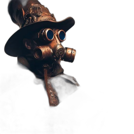 mask, hat, staff, robot, concept art, 3d render, photorealistic, fantasy art transparent PNG cut-out