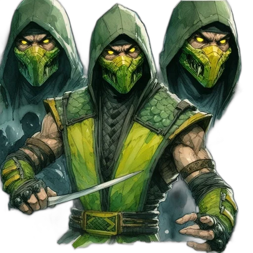 mask, concept art, fantasy art, comic book art, pixel art, green, hooded, figure transparent PNG cut-out