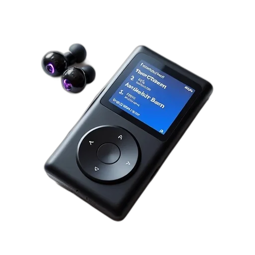 modern, digital, audio, player, black, casing, blue, screen transparent PNG cut-out