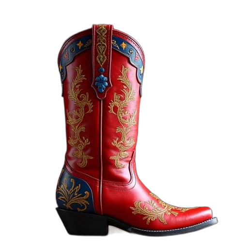 shoes, red, cowboy, boot, blue, yellow, pattern, upper transparent PNG cut-out
