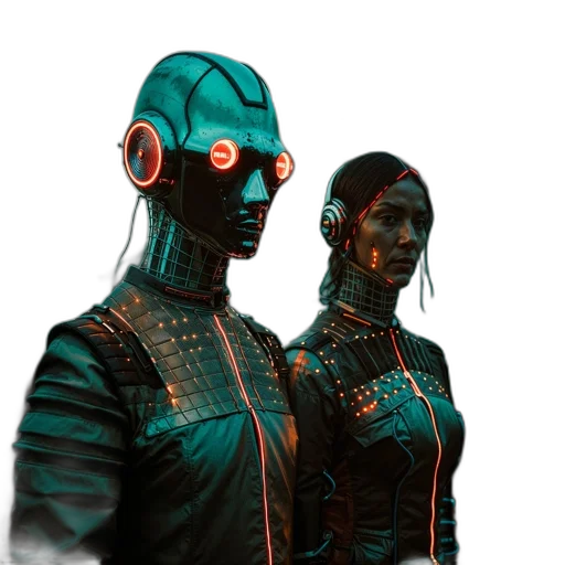 robot, mask, cyberpunk, concept art, 3d render, comic book art, outer space, green transparent PNG cut-out