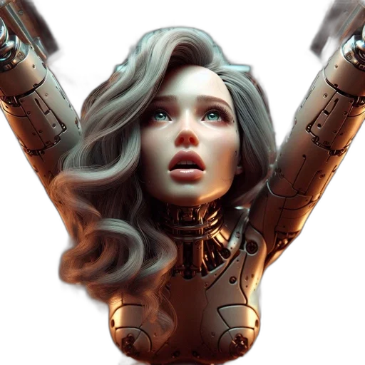 robot, face, concept art, 3d render, fantasy art, cyberpunk, female, cyborg transparent PNG cut-out