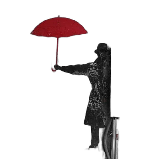 umbrella, staff, jacket, hat, concept art, photorealistic, 3d render, rain transparent PNG cut-out