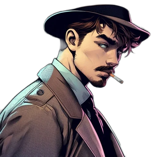 hat, comic book art, concept art, cartoon, animated, male, figure, fedora transparent PNG cut-out