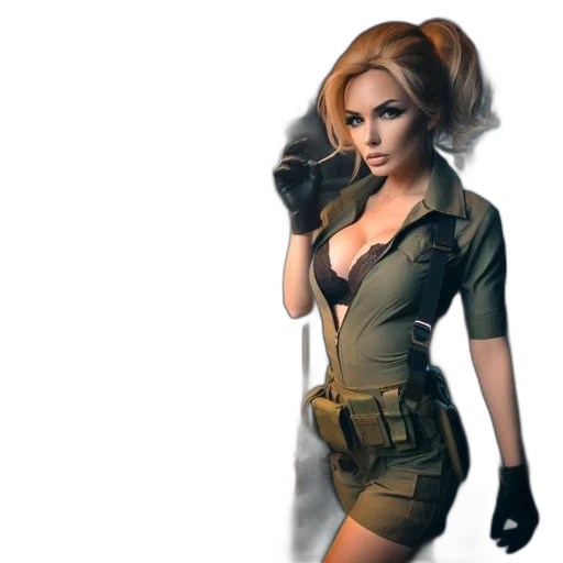 weapon, dress, jacket, concept art, comic book art, pixel art, photorealistic, woman transparent PNG cut-out