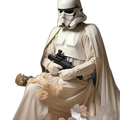 weapon, concept art, photorealistic, stormtrooper, white, robe, holding, blaster transparent PNG cut-out