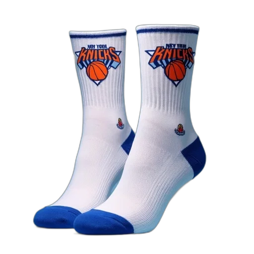 pair, white, blue, new, york, knicks, socks, team transparent PNG cut-out